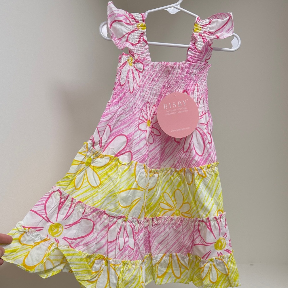 Bisby Pink and Yellow Floral Kids Dress
